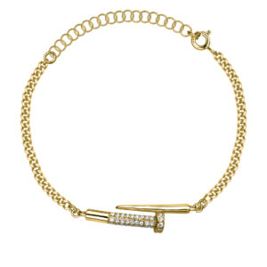 SREBRNA POZŁACANA BRANSOLETKA PANCERKA GWÓŹDŹ Z CYRKONIAMI 925 585 - 1,3MM