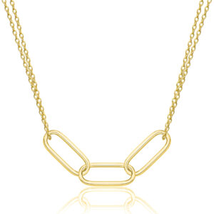 SREBRNY POZŁACANY NASZYJNIK PODWÓJNY ANKIER Z GEOMETRYCZNYMI OGNIWAMI 925 585 - 0,7MM