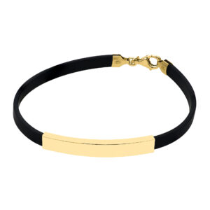 SREBRNA POZŁACANA BRANSOLETKA KAUCZUKOWA Z BLASZKĄ 925 585 – 6MM