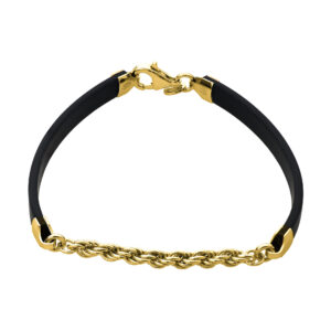 SREBRNA POZŁACANA BRANSOLETKA KAUCZUKOWA Z ŁAŃCUCHEM 925 585 – 5MM