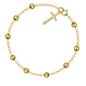 SREBRNA POZŁACANA BRANSOLETKA ANKIER Z KRZYŻYKIEM I OZDOBNYMI KULKAMI 925 585 – 1,5MM