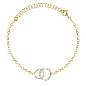SREBRNA POZŁACANA BRANSOLETKA ANKIER Z PRZEPLATANYMI KÓŁKAMI I CYRKONIAMI 925 585 – 1,5MM