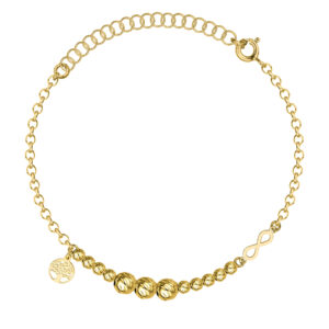 SREBRNA POZŁACANA BRANSOLETKA ANKIER Z NIESKOŃCZONOŚCIĄ DRZEWKIEM SZCZĘŚCIA I OZDOBNYMI KULKAMI 925 585 – 1MM