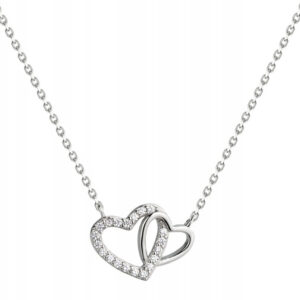 SREBRNY NASZYJNIK ANKIER PODWÓJNE SERCE Z CYRKONIAMI 925 - 1,5MM