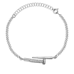 SREBRNA RODOWANA BRANSOLETKA PANCERKA GWÓŹDŹ Z CYRKONIAMI 925 - 1,3MM