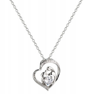 SREBRNY NASZYJNIK ANKIER SERCE Z MATKĄ I DZIECKIEM ORAZ CYRKONIAMI 925 - 1,6MM