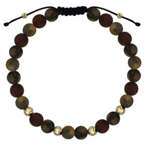 BRANSOLETKA REGULOWANA Z OKRĄGŁYCH KAMIENI NATURALNYCH I SREBRNYCH POZŁACANYCH KORALIKÓW 925 585 – 6,5MM