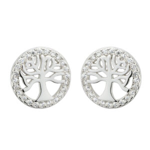 SREBRNE RODOWANE KOLCZYKI DRZEWKO SZCZĘŚCIA Z CYRKONIAMI 925