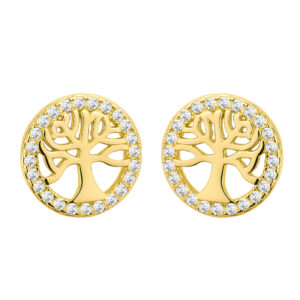 SREBRNE POZŁACANE KOLCZYKI DRZEWKO SZCZĘŚCIA Z CYRKONIAMI 925 585