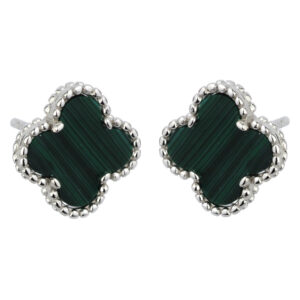 SREBRNE RODOWANE KOLCZYKI ZIELONA KONICZYNKA 925