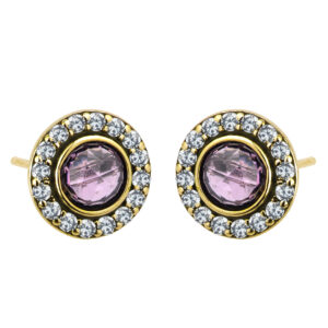 SREBRNE POZŁACANE KOLCZYKI OKRĄGŁE Z RÓŻOWĄ CYRKONIĄ 925 585