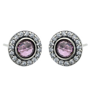 SREBRNE RODOWANE KOLCZYKI OKRĄGŁE Z RÓŻOWĄ CYRKONIĄ 925