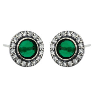 SREBRNE RODOWANE KOLCZYKI OKRĄGŁE Z ZIELONĄ CYRKONIĄ 925