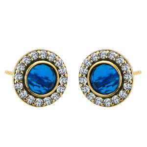 SREBRNE POZŁACANE KOLCZYKI OKRĄGŁE Z NIEBIESKĄ CYRKONIĄ 925 585