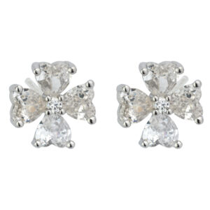 SREBRNE RODOWANE KOLCZYKI KWIAT Z CYRKONIAMI W KSZTAŁCIE SERC 925