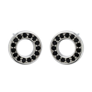 SREBRNE RODOWANE KOLCZYKI OKRĄGŁE Z CZARNYMI CYRKONIAMI 925