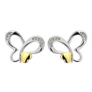 SREBRNE RODOWANE KOLCZYKI MOTYL Z CYRKONIAMI 925