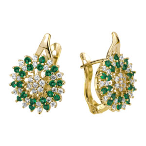 SREBRNE POZŁACANE KOLCZYKI KWIAT WYSADZANY BIAŁYMI I ZIELONYMI CYRKONIAMI 925 585