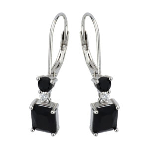 SREBRNE RODOWANE KOLCZYKI Z CZARNYMI KAMIENIAMI NATURALNYMI 925