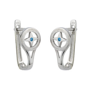 SREBRNE RODOWANE KOLCZYKI Z MOTYWEM GWIAZDKI Z NIEBIESKĄ CYRKONIĄ 925