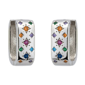 SREBRNE RODOWANE KOLCZYKI Z KOLOROWYMI CYRKONIAMI 925