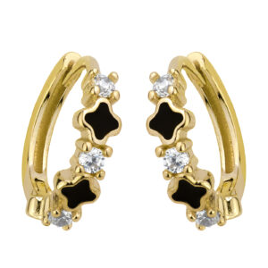SREBRNE POZŁACANE KOLCZYKI Z CZARNYMI KAMIENIAMI NATURALNYMI I CYRKONIAMI 925 585