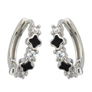 SREBRNE RODOWANE KOLCZYKI Z CZARNYMI KAMIENIAMI NATURALNYMI I CYRKONIAMI 925