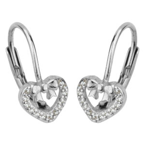 SREBRNE RODOWANE KOLCZYKI W KSZTAŁCIE SERCA Z CYRKONIAMI 925
