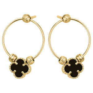 SREBRNE POZŁACANE KOLCZYKI KOŁO Z KONICZYNKĄ I CZARNYM KAMIENIEM NATURALNYM 925 585