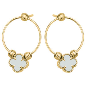 SREBRNE POZŁACANE KOLCZYKI KOŁO Z KONICZYNKĄ I JASNYM KAMIENIEM NATURALNYM 925 585