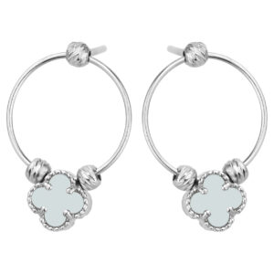 SREBRNE RODOWANE KOLCZYKI KOŁO Z KONICZYNKĄ I JASNYM KAMIENIEM NATURALNYM 925