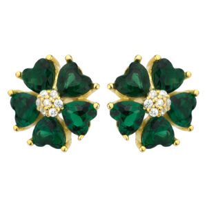 SREBRNE POZŁACANE KOLCZYKI KWIAT Z ZIELONYMI CYRKONIAMI 925 585