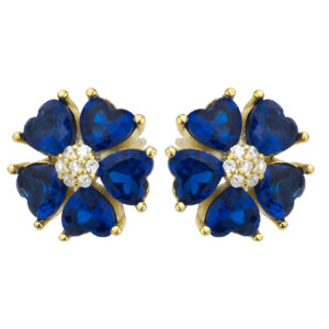 SREBRNE POZŁACANE KOLCZYKI KWIAT Z NIEBIESKIMI CYRKONIAMI 925 585