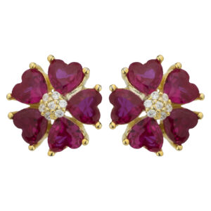 SREBRNE POZŁACANE KOLCZYKI KWIAT Z CZERWONYMI CYRKONIAMI 925 585