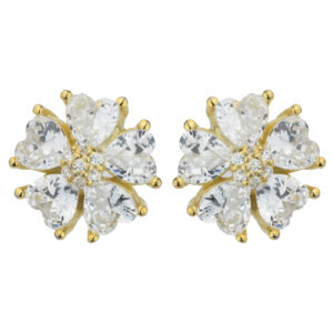 SREBRNE POZŁACANE KOLCZYKI KWIAT Z BIAŁYMI CYRKONIAMI 925 585