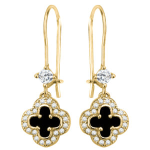 SREBRNE POZŁACANE KOLCZYKI KONICZYNKA Z CZARNYM KAMIENIEM NATURALNYM I CYRKONIAMI 925 585