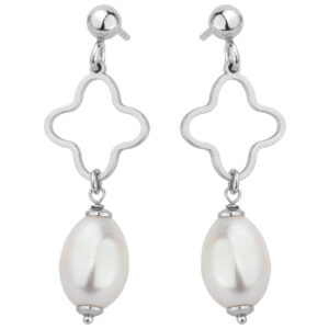 SREBRNE RODOWANE KOLCZYKI WISZĄCE KONICZYNKA Z BIAŁYM KAMIENIEM NATURALNYM 925