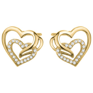 SREBRNE POZŁACANE KOLCZYKI PODWÓJNE SERCE Z CYRKONIAMI 925 585