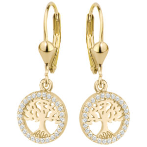 SREBRNE POZŁACANE KOLCZYKI WISZĄCE DRZEWKO SZCZĘŚCIA Z CYRKONIAMI 925 585
