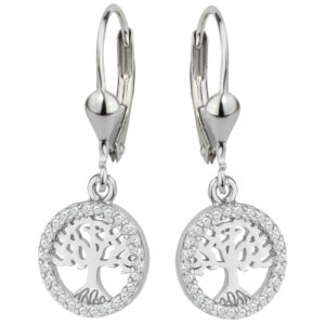 SREBRNE RODOWANE KOLCZYKI WISZĄCE DRZEWKO SZCZĘŚCIA Z CYRKONIAMI 925