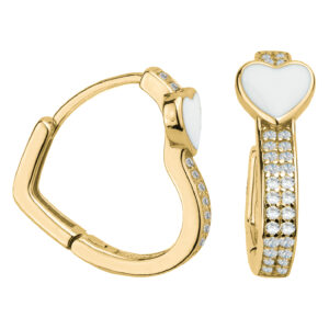 SREBRNE POZŁACANE KOLCZYKI W KSZTAŁCIE SERCA Z BIAŁYM KAMIENIEM NATURALNYM 925 585
