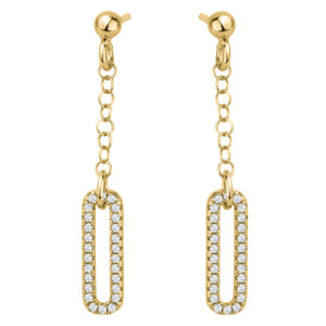 SREBRNE POZŁACANE KOLCZYKI WISZĄCE NA ŁAŃCUSZKU Z ZAOKRĄGLONYM OGNIWEM WYSADZANYM CYRKONIAMI 925 585