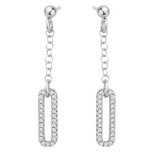 SREBRNE RODOWANE KOLCZYKI WISZĄCE NA ŁAŃCUSZKU Z ZAOKRĄGLONYM OGNIWEM WYSADZANYM CYRKONIAMI 925