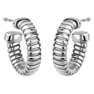 SREBRNE RODOWANE KOLCZYKI PÓŁKOLA RYFLOWANE 925