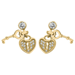 SREBRNE POZŁACANE KOLCZYKI KŁÓDKA Z KLUCZEM I CYRKONIAMI 925 585