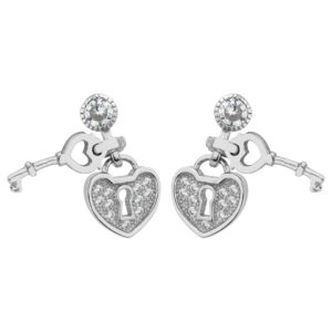 SREBRNE KOLCZYKI KŁÓDKA Z KLUCZEM I CYRKONIAMI 925