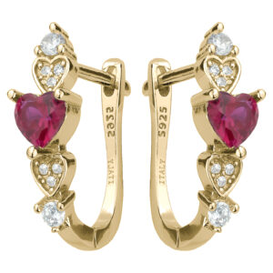 SREBRNE POZŁACANE KOLCZYKI Z CZERWONYM SERCEM I CYRKONIAMI 925 585