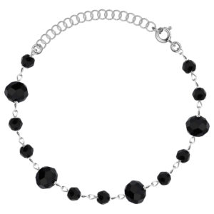 SREBRNA RODOWANA BRANSOLETKA Z CZARNYMI KAMIENIAMI NATURALNYMI 925 – 1,7MM