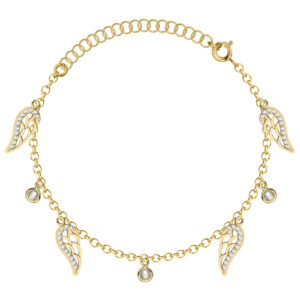 SREBRNA POZŁACANA BRANSOLETKA ANKIER SKRZYDŁA Z CYRKONIAMI 925 585 – 1,1MM