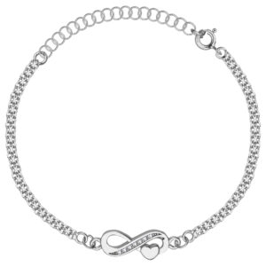SREBRNA RODOWANA BRANSOLETKA BISMARK NIESKOŃCZONOŚĆ Z SERCEM I CYRKONIAMI 925 – 2,2MM